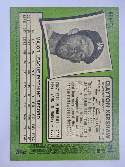 Clayton Kershaw 2020 Topps Heritage Real One Red Auto baseball card