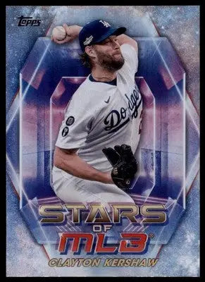 Baseball trading card featuring Clayton Kershaw of the Los Angeles Dodgers 2023 Topps