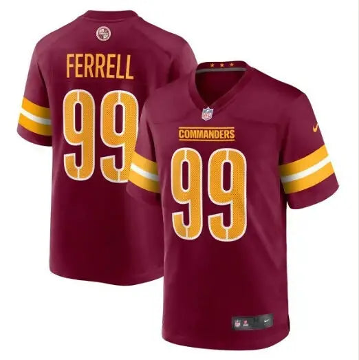 Maroon Washington Commanders Nike Game Jersey with FERRELL 99 on back and COMMANDERS 99 front