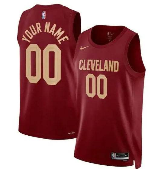 Customized red and gold basketball jersey with number 00 for Cleveland Cavaliers Nike Swingman Icon Edition