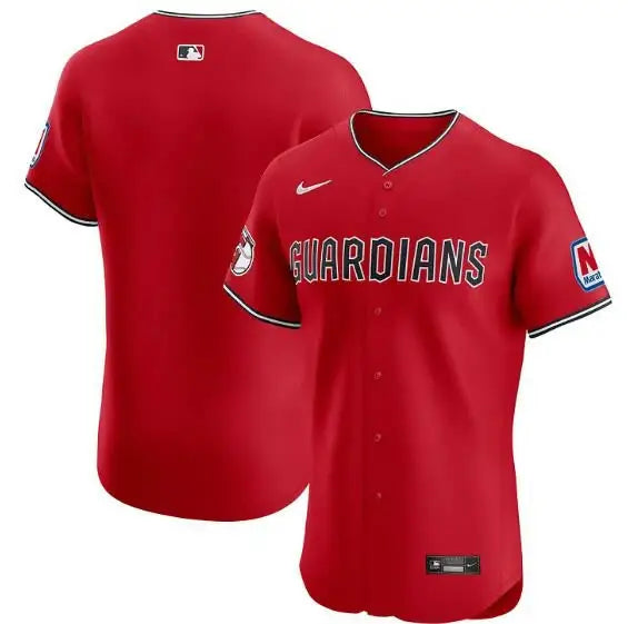 Red Cleveland Guardians Nike Home Elite Baseball Jersey displayed in a product image