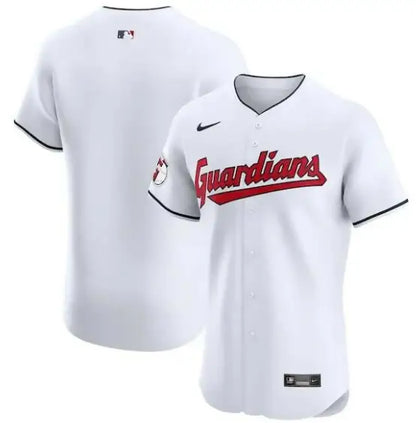White Guardians baseball jersey displayed in Cleveland Guardians Nike Home Elite Jersey product
