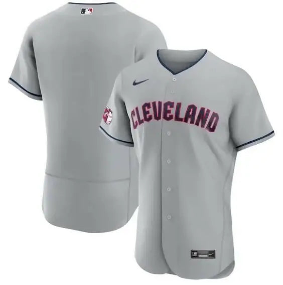 Gray Cleveland Guardians Nike Road Authentic Team Jersey displayed on a product page