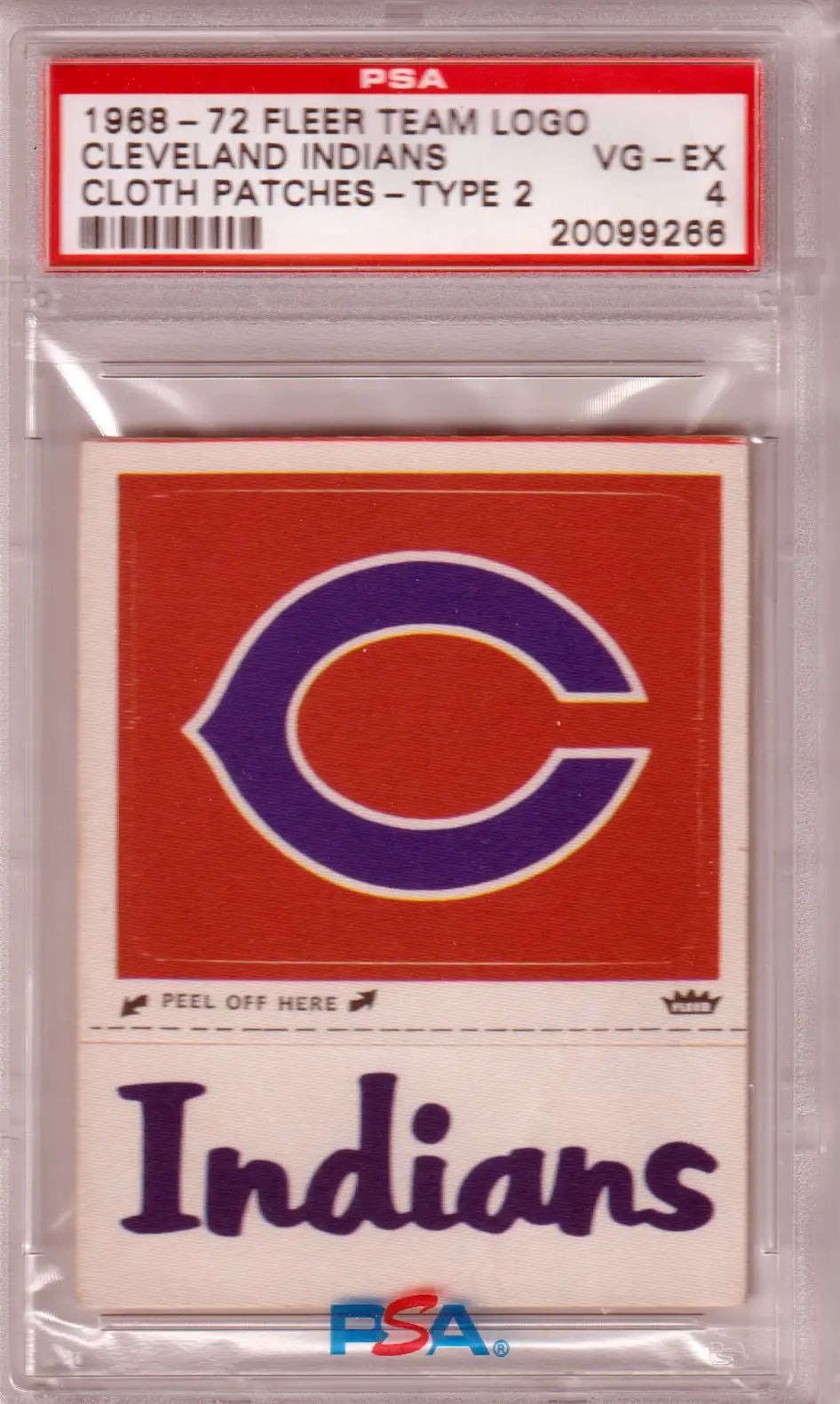 Cleveland Indians Fleer team logo cloth patch from 1968-72 era PSA 4 POP 1