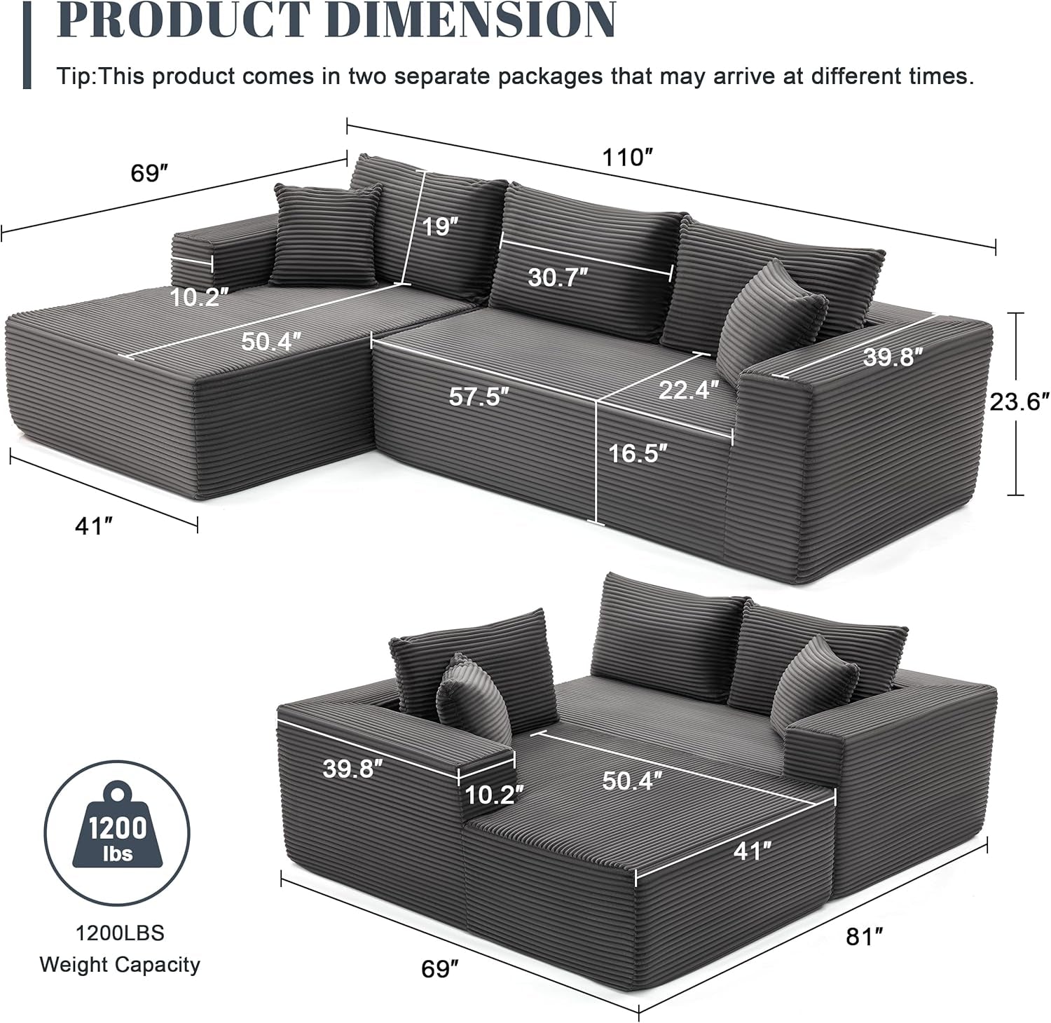 Cloud Sectional Couch Modular Sofa with Deep Seat-1