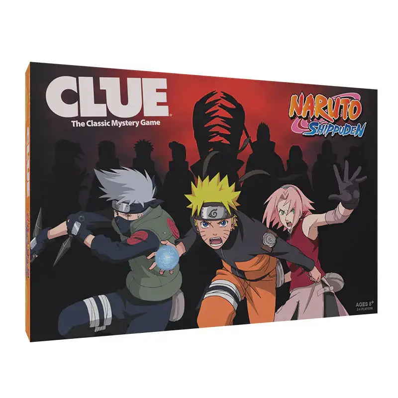 Naruto Shippuden-themed CLUE game merging strategy with trading cards fun