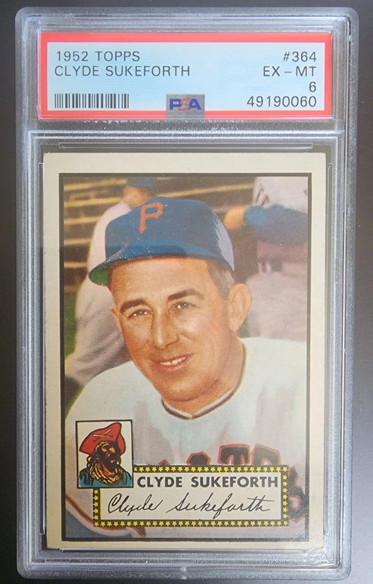 PSA-graded 1952 Topps Clyde Sukeforth baseball card in protective case for collectors