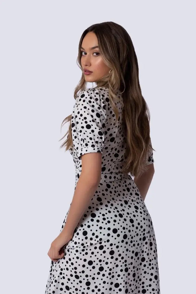Coco Dress White Polka Dot, stylish midi dress perfect for business days