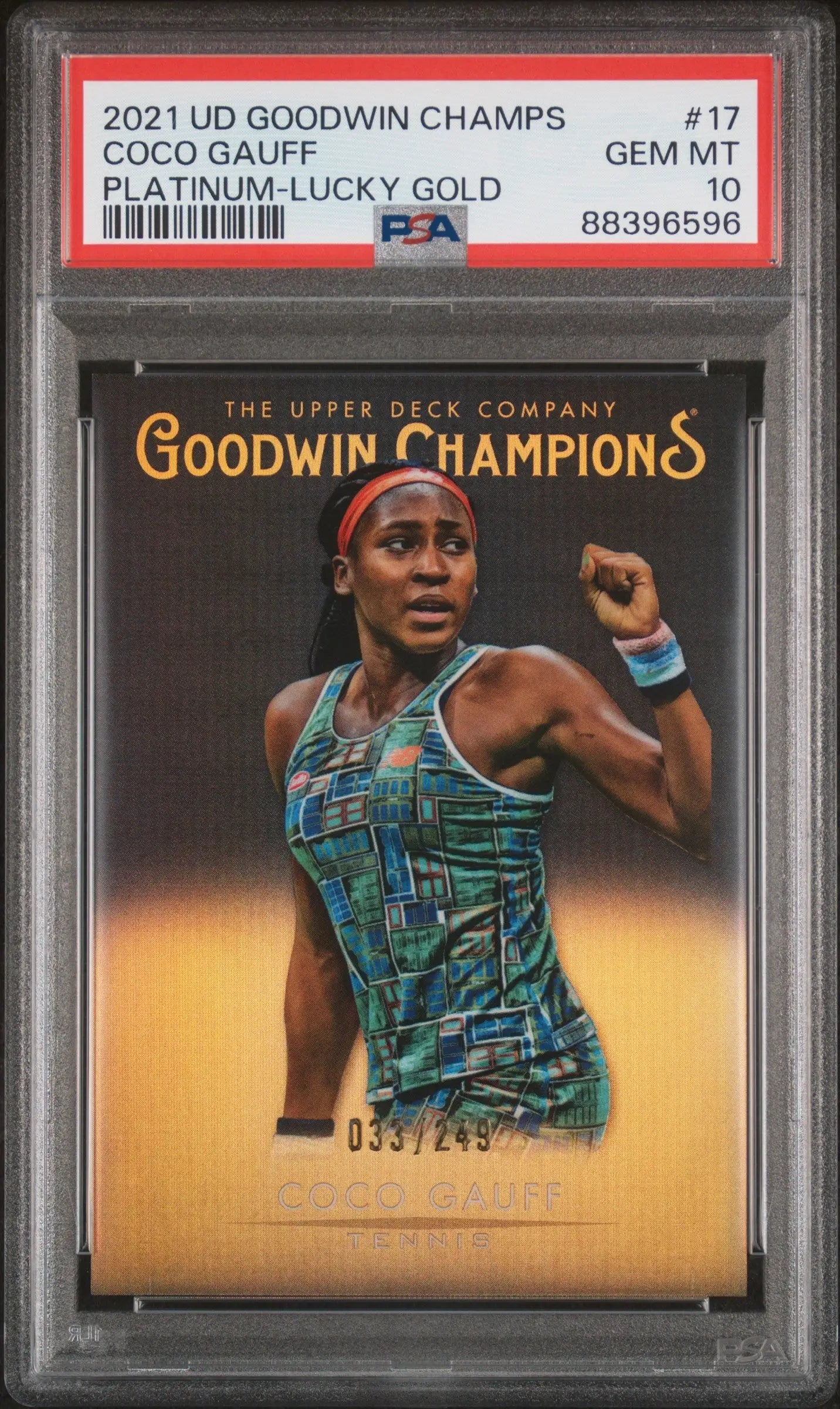 Coco Gauff 2021 Upper Deck Goodwin Lucky Gold Platinum trading card PSA 10