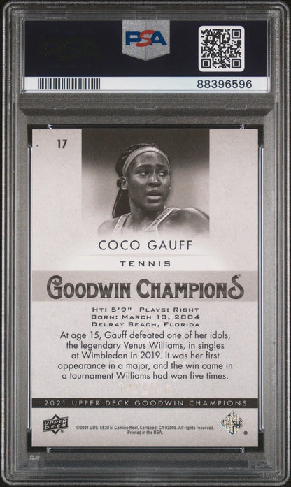 Encased and graded Coco Gauff tennis trading card from Upper Deck Goodwin series