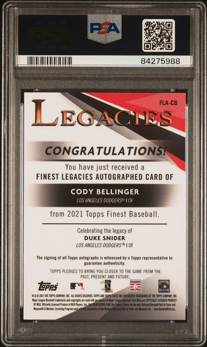 Graded Cody Bellinger 2021 Finest Legacies Auto baseball trading card PSA 10