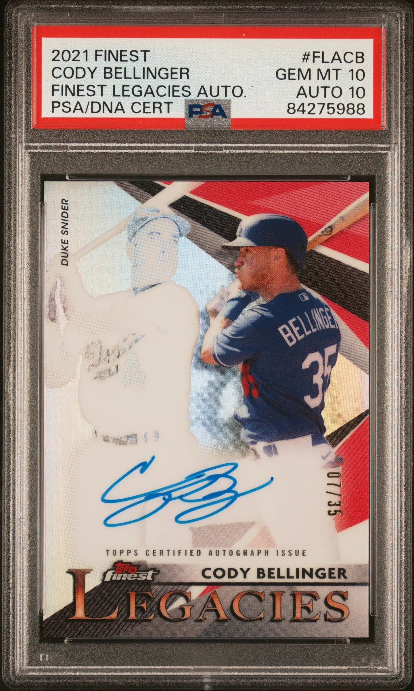 PSA-graded Cody Bellinger 2021 Finest Legacies Auto baseball card in excellent condition