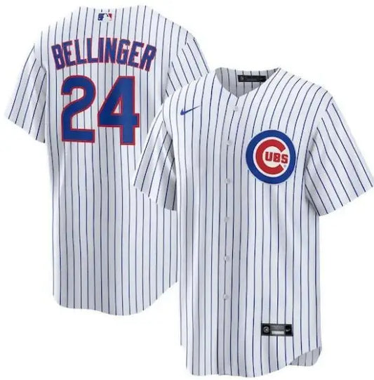 White pinstriped Cody Bellinger Chicago Cubs Nike Home replica player jersey