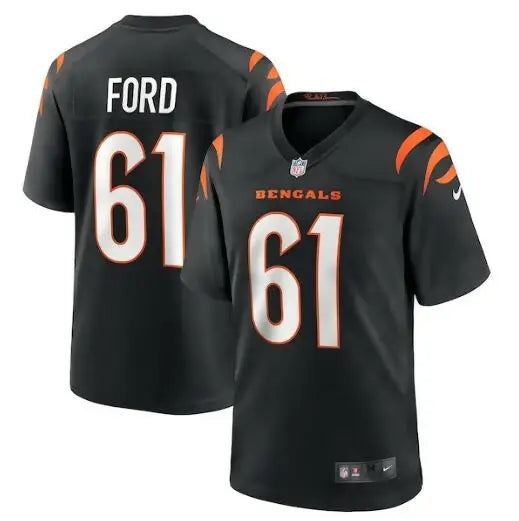 Black American football jersey with orange accents for Cody Ford Cincinnati Bengals Nike Game Jersey