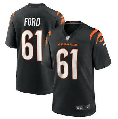 Black American football jersey with orange accents for Cody Ford Cincinnati Bengals Nike Game Jersey