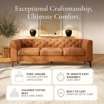 Cognac Tan Leather Sofa with Tufted Back Design-4