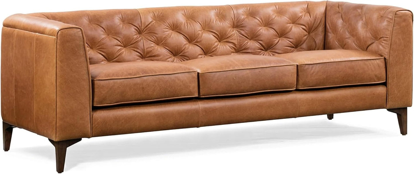 Cognac Tan Leather Sofa with Tufted Back Design-0