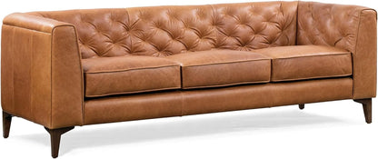 Cognac Tan Leather Sofa with Tufted Back Design-0