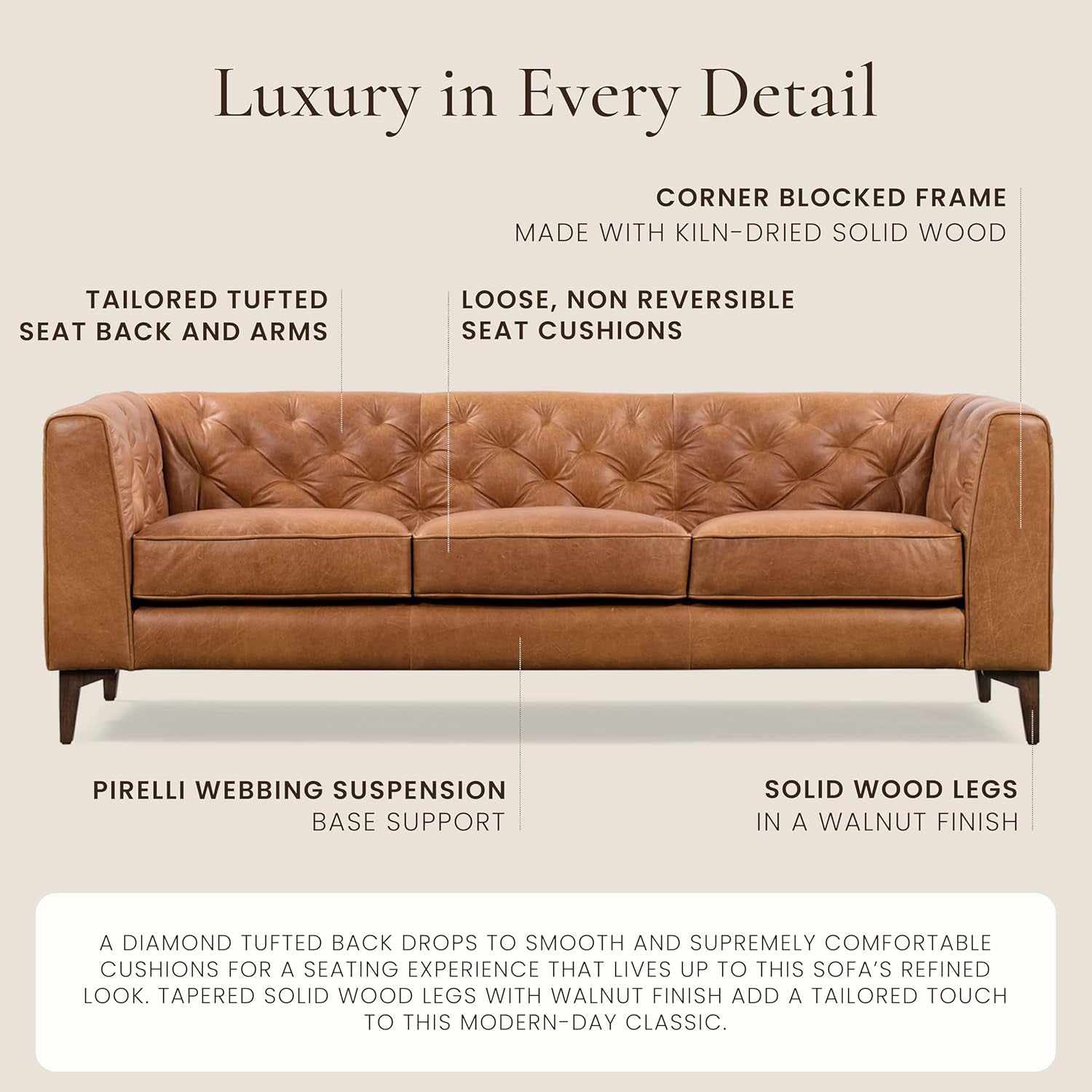 Cognac Tan Leather Sofa with Tufted Back Design-3