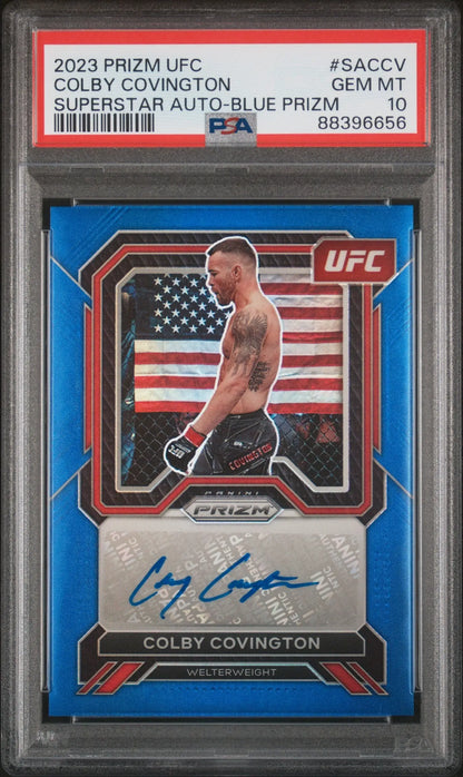 Colby Covington 2023 Panini Prizm Blue Auto #45/49 PSA 10 Gem - Singles