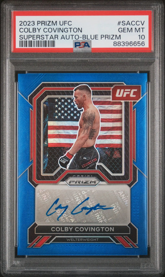 Colby Covington 2023 Panini Prizm Blue Auto #45/49 PSA 10 Gem - Singles