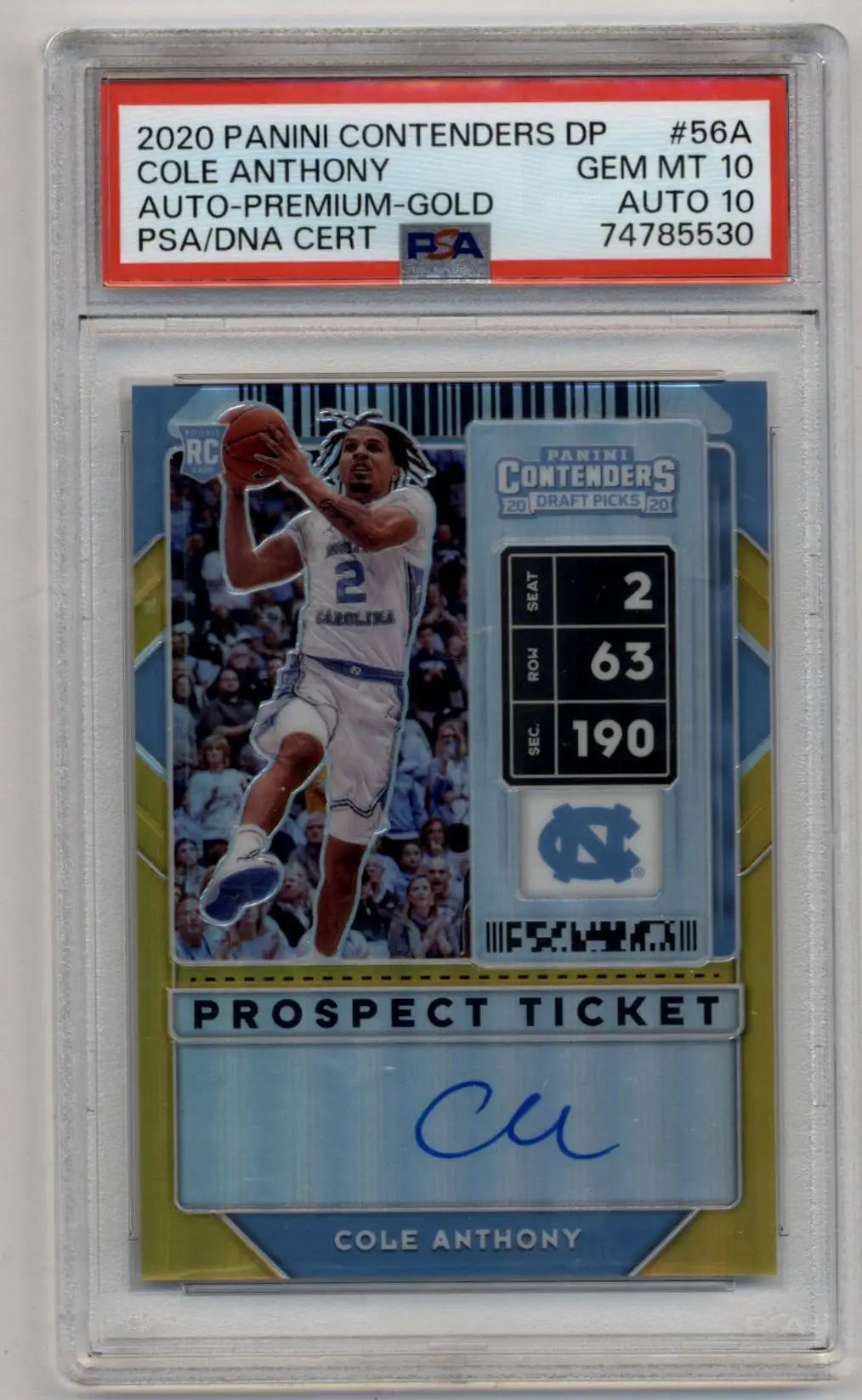 Cole Anthony 2020-21 Contenders Draft Picks Gold 04/10 PSA 10 Gem Mint Auto 10 - Singles