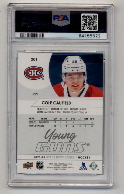 Cole Caufield 2021-22 Upper Deck Young Gun #201 PSA 10 Gem Mint 5572 - Singles