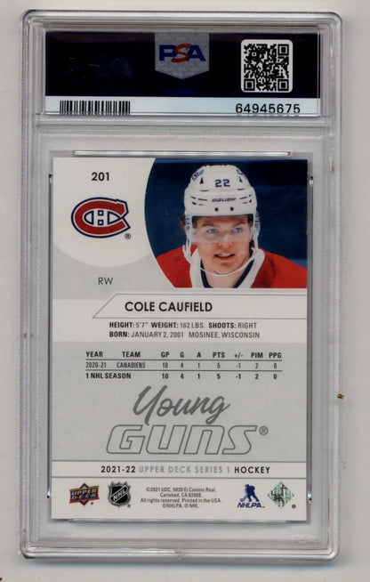 Cole Caufield 2021-22 Upper Deck Young Gun #201 PSA 10 Gem Mint 5675 - Singles
