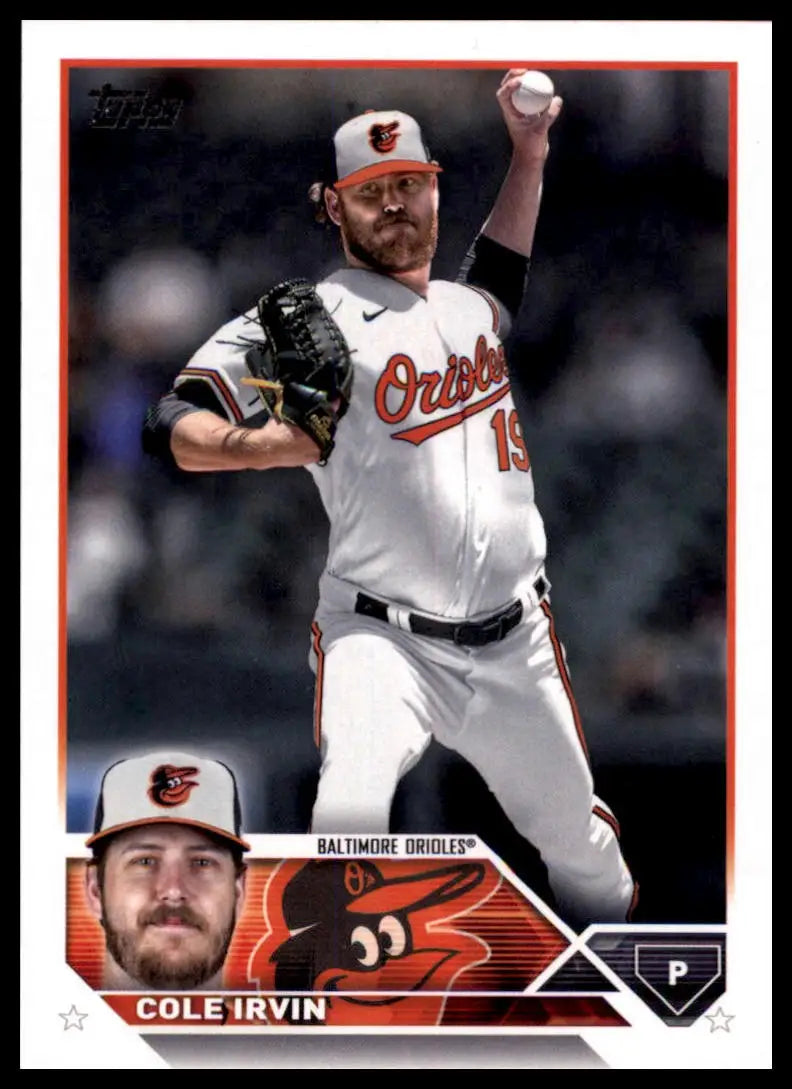 Cole Irvin 2023 Topps baseball card featuring Baltimore Orioles player in mint condition