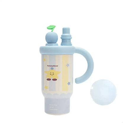 Colorful Cartoon Water Bottles with Straw and Handle