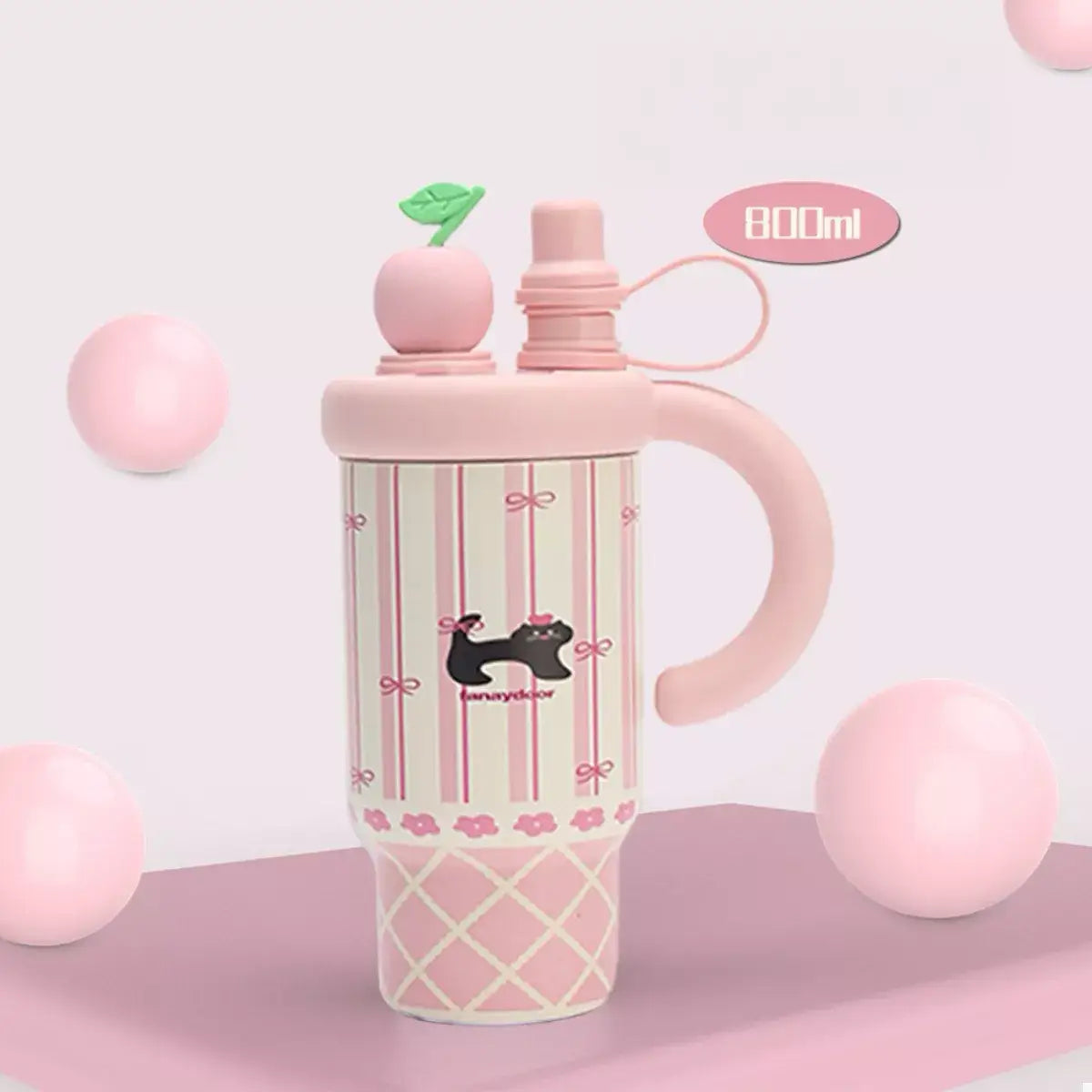 Colorful Cartoon Water Bottles with Straw and Handle - Blush Pink / One Size
