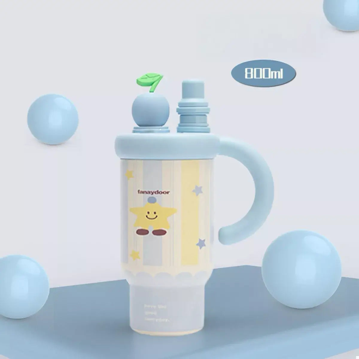 Colorful Cartoon Water Bottles with Straw and Handle - Pastel Blue / One Size