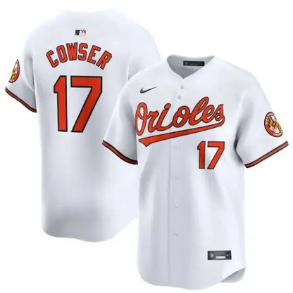 White baseball jersey featuring Colton Cowser Baltimore Orioles Nike Home Limited Player Jersey
