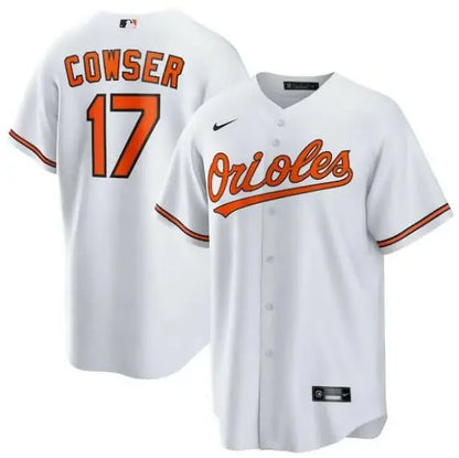 White Baltimore Orioles baseball jersey worn by Colton Cowser Nike Home Replica Jersey