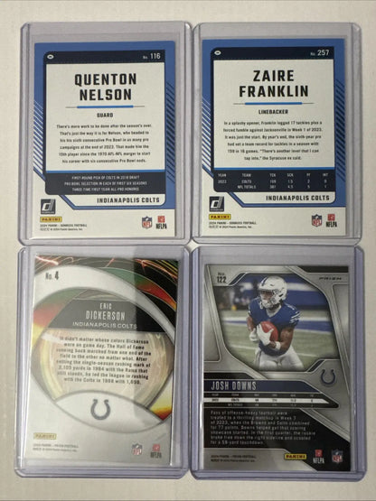 Four Indianapolis Colts sports trading cards in protective cases from Colts 13 Card Lot featuring Peyton Manning