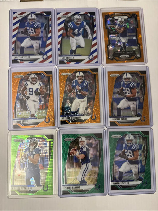 Sports trading card lot featuring Peyton Manning, Jonathan Taylor, Colts football cards