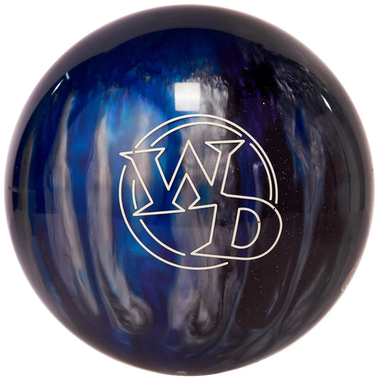 Blue and black Columbia 300 White Dot bowling ball for professional gameplay