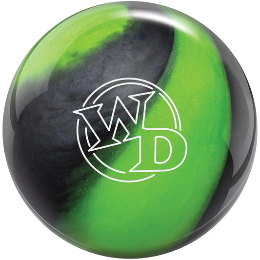 Green and black Columbia 300 White Dot Lime Swirl Bowling Ball for optimal grip