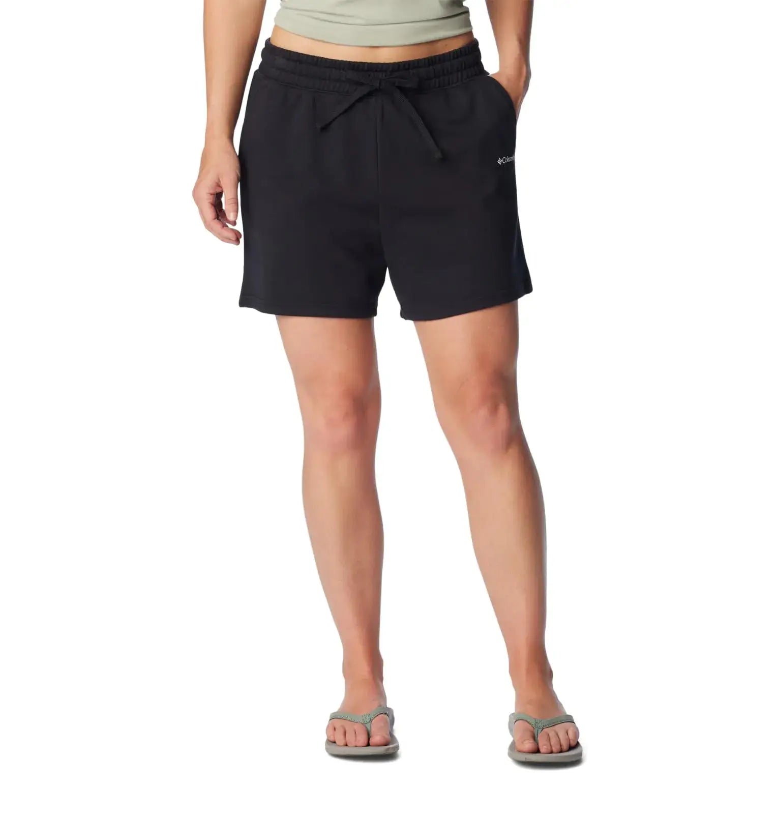 Black drawstring shorts made of soft French terry fabric for comfortable activewear