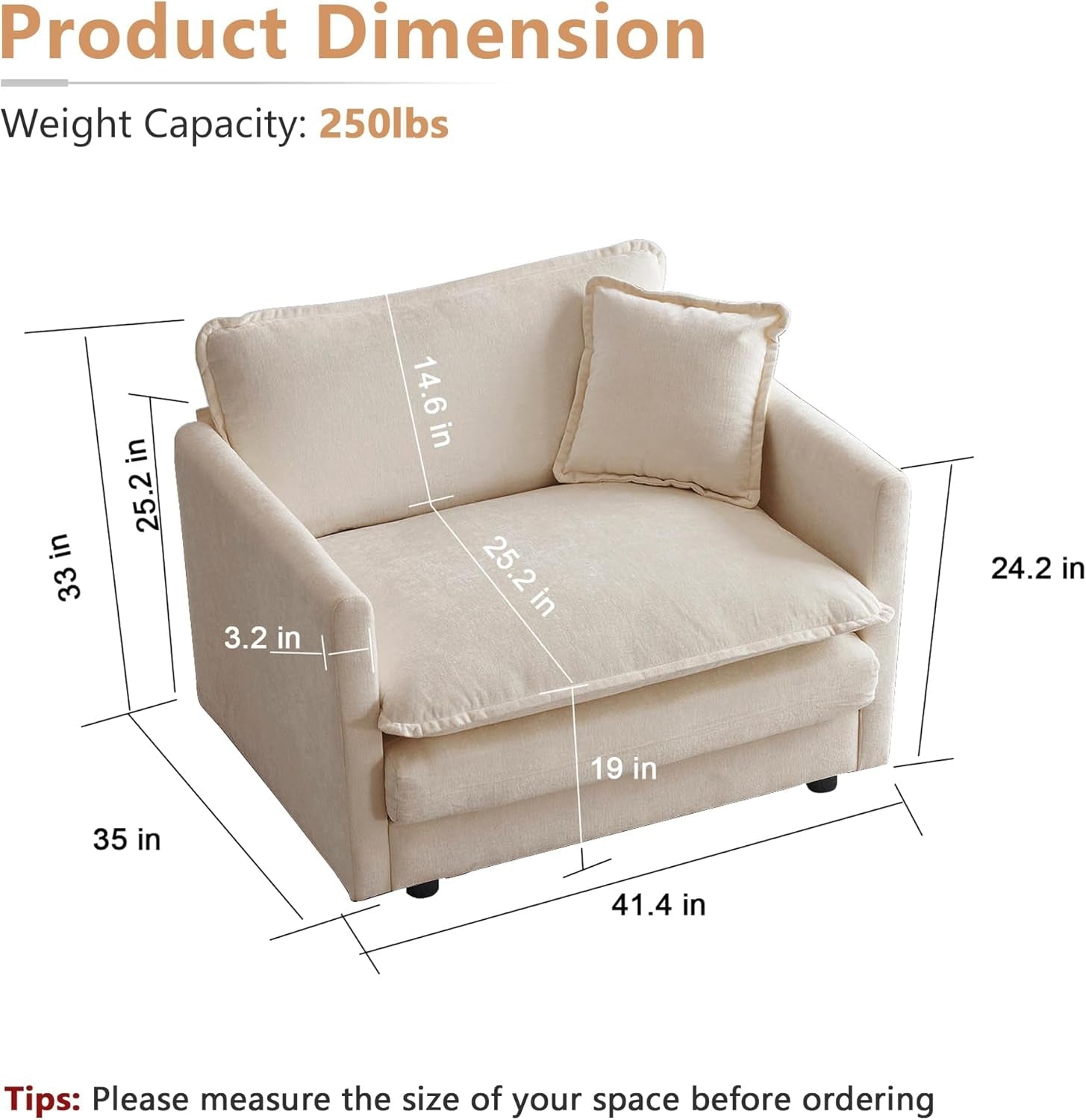 Comfy Chenille Sofa Chair with Toss Pillow Light Coffee-1