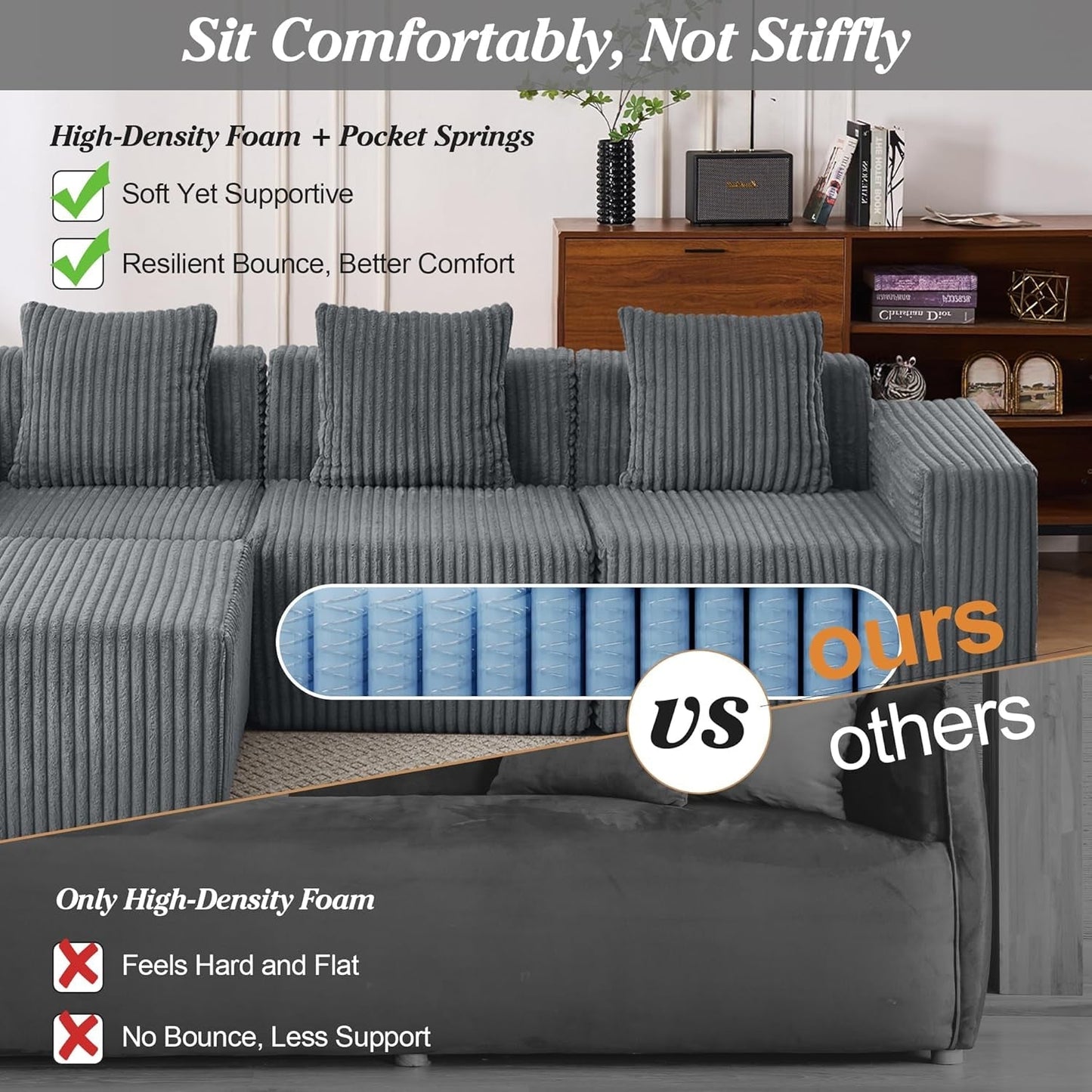 Comfy L Shaped Modular Memory Foam Sectional Sofa-4