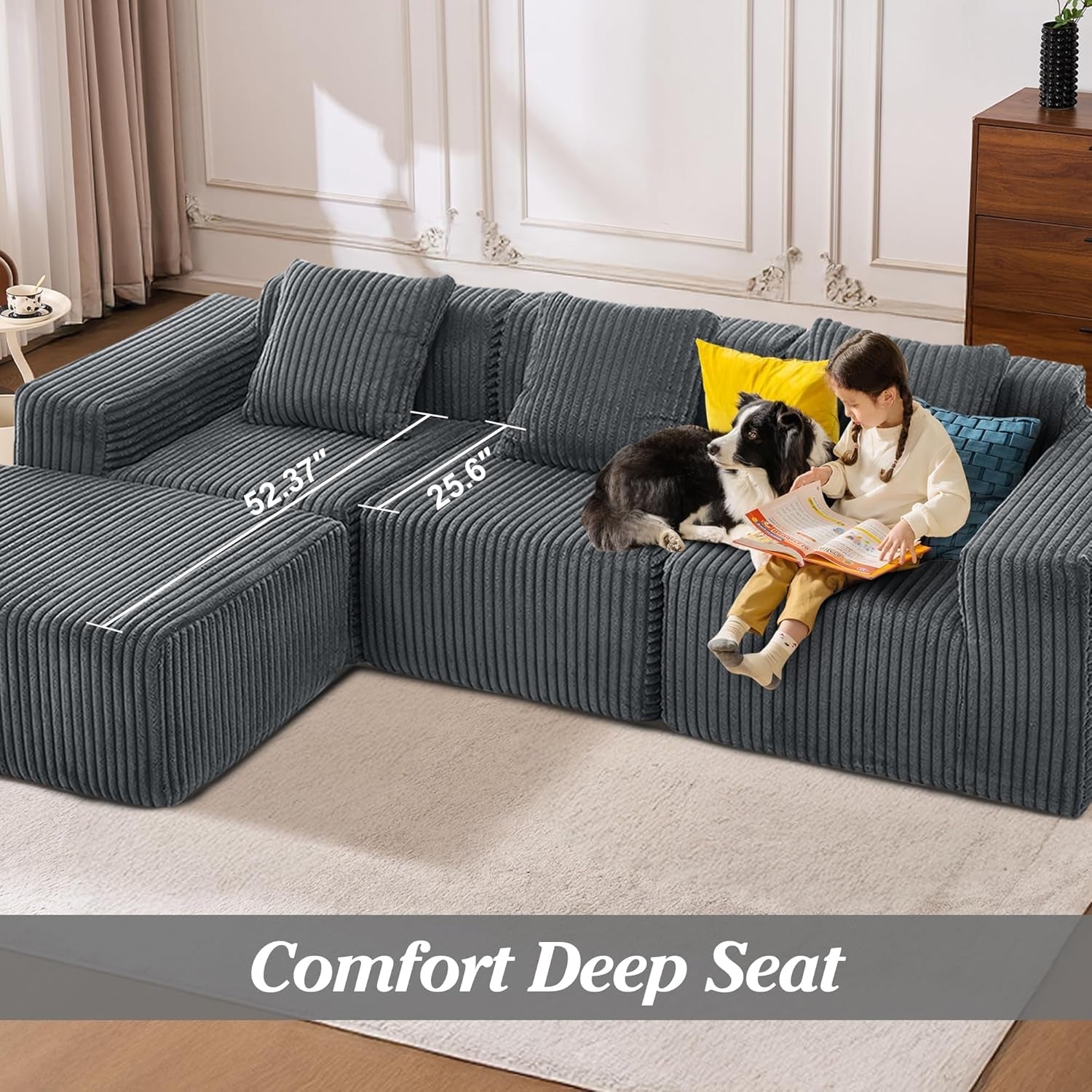 Comfy L Shaped Modular Memory Foam Sectional Sofa-3
