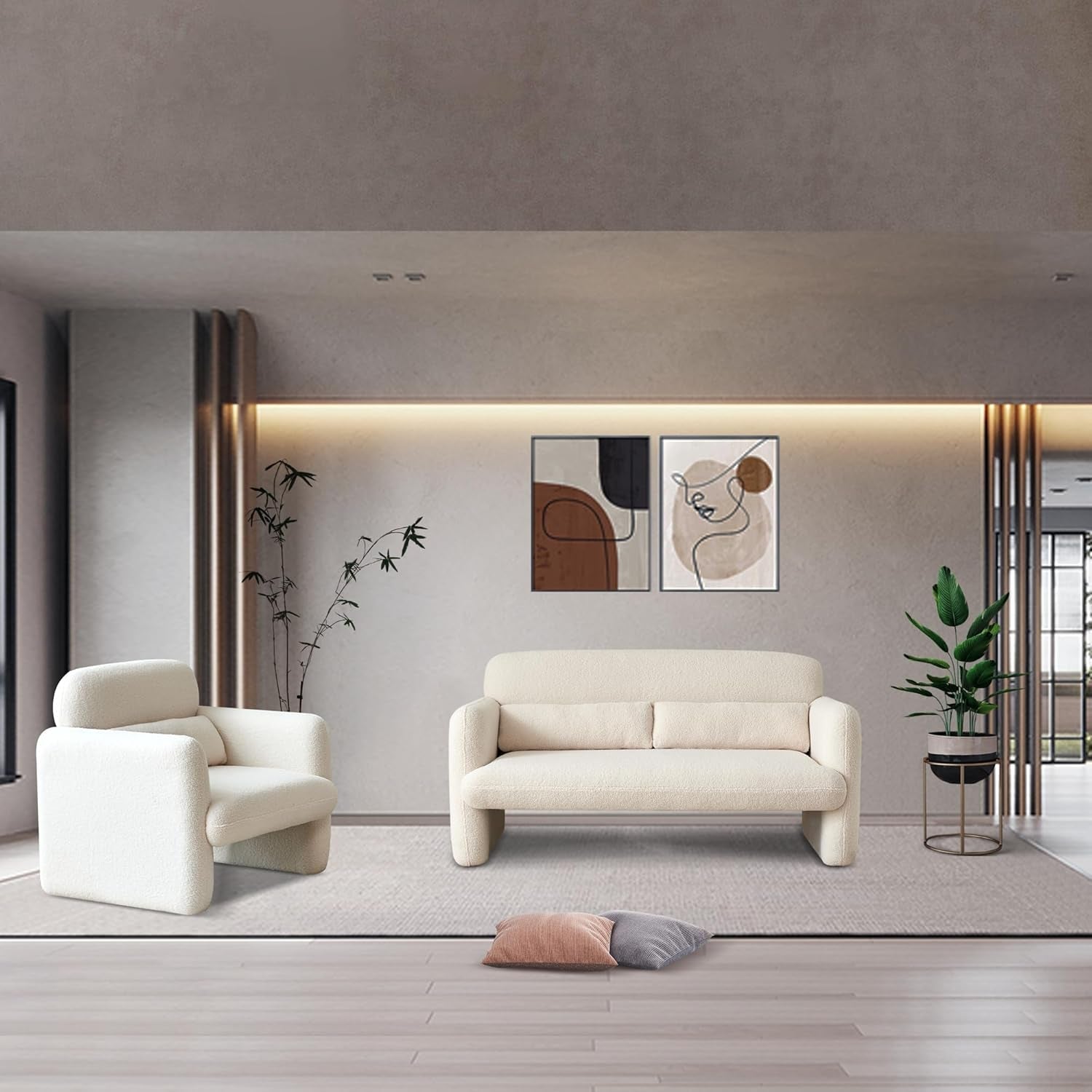 Comfy Two Seater Loveseat Sofa with Waist Pillows-4