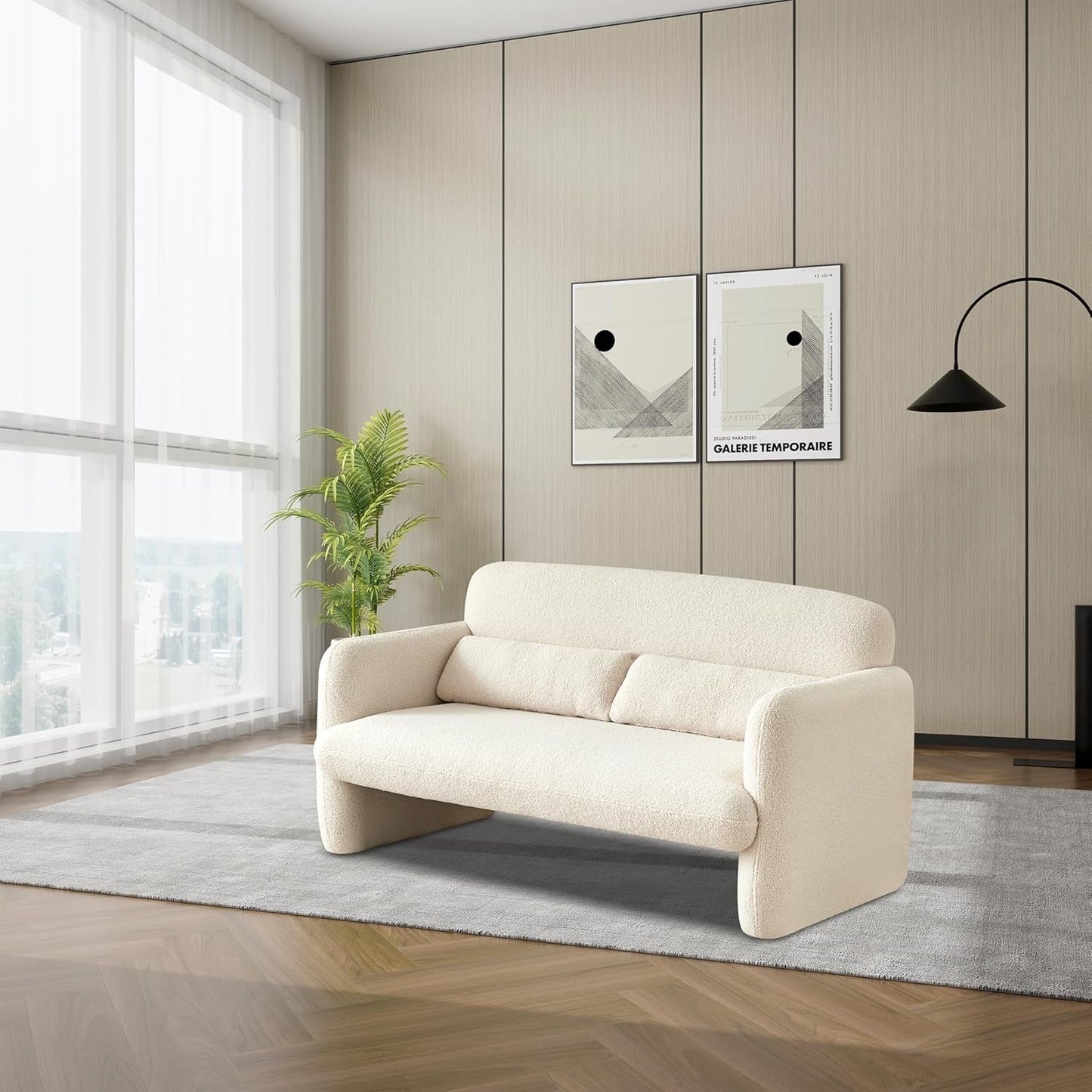 Comfy Two Seater Loveseat Sofa with Waist Pillows-2