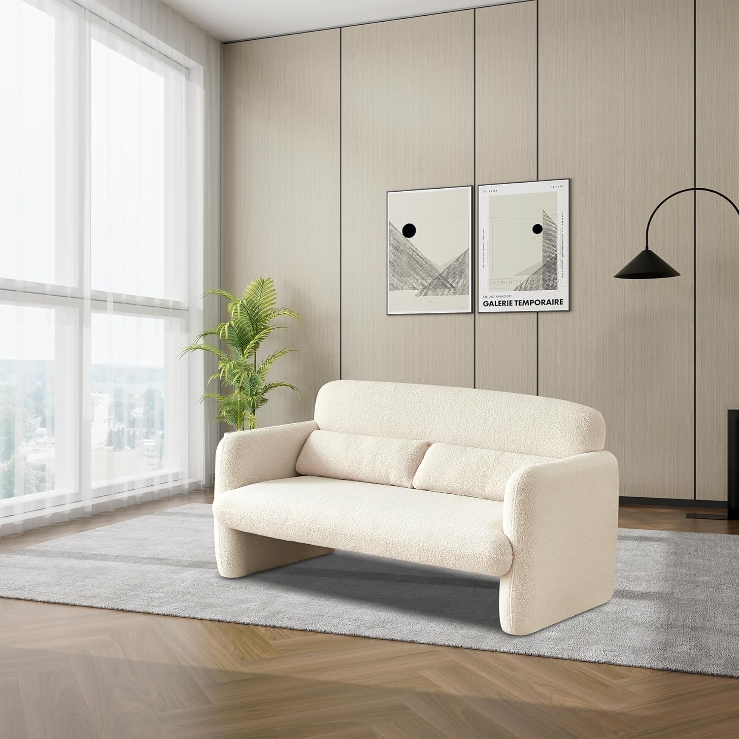 Comfy Two Seater Loveseat Sofa with Waist Pillows-2