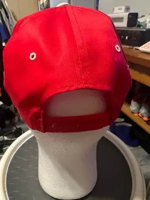 Red baseball cap on a white display head from Competitors View Vintage 1997 Nascar Goody’s 500 Bristol Hat