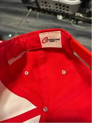 Red baseball cap with interior competitors view label from Vintage 1997 Nascar Goody’s 500 Bristol Hat