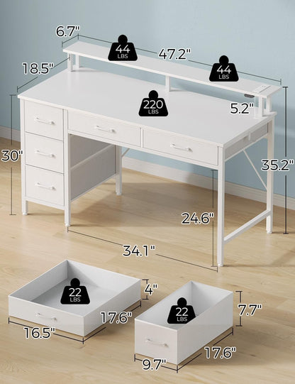 Computer Desk with Power Outlets and LED Light-2