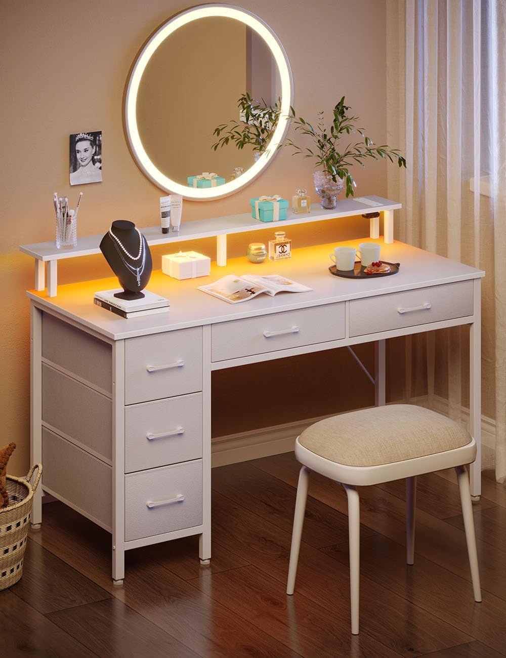 Computer Desk with Power Outlets and LED Light-3