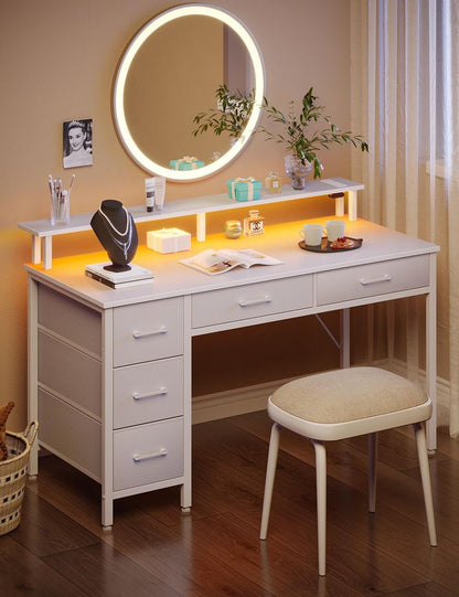 Computer Desk with Power Outlets and LED Light-3